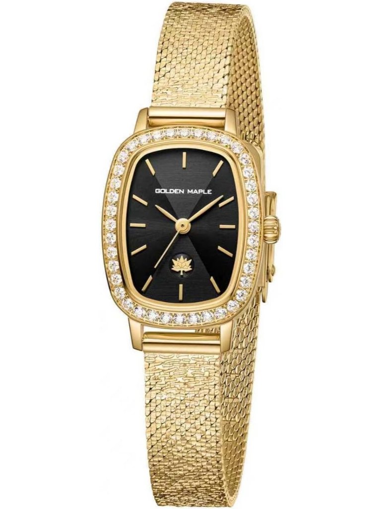 Womens Black Elegant Timepiece Diamond Bezel Stainless Steel Adjustable Watch